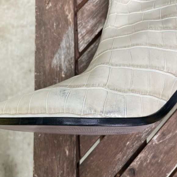 SCHUTZ Egg Shell Croc Embossed Black Block Heeled Short Boots - Picture 6 of 11